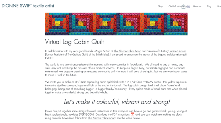 Virtual Log Cabin Quilt page from Dionne's website